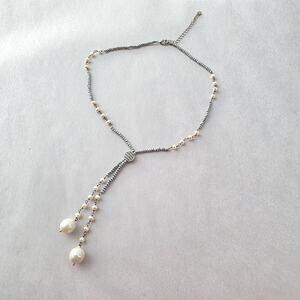 LUC Lucas Lameth Genuine Pearl Tassel Lariat Pendant Necklace 30” Stamped